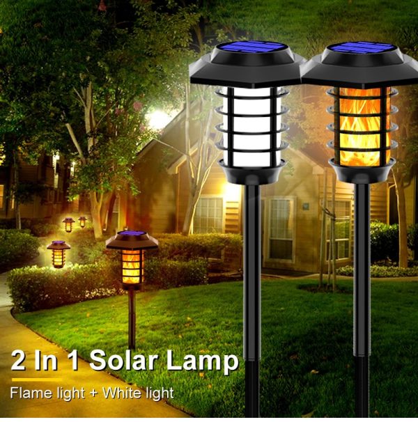 2 In 1 Solar Flame Lamp | Outdoor Led Waterproof Decoration Garden Lawn Light