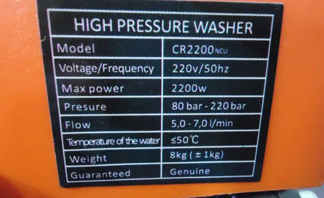 2200W - 220Bar CRIKA High Pressure Washer for Solar Panels & Car Washing