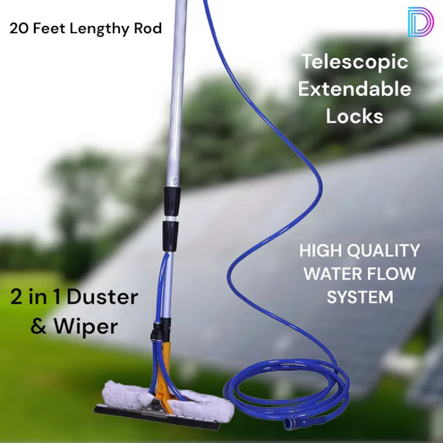 Solar Cleaning Brush - 7ft to 20ft Long Aluminum Extendable Rod with Wiper & Cleaning Duster