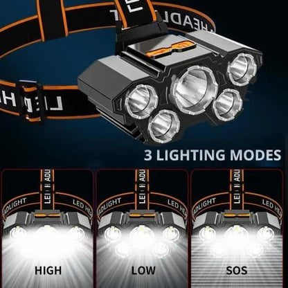 5 Led Headlamp Rechargeable Light