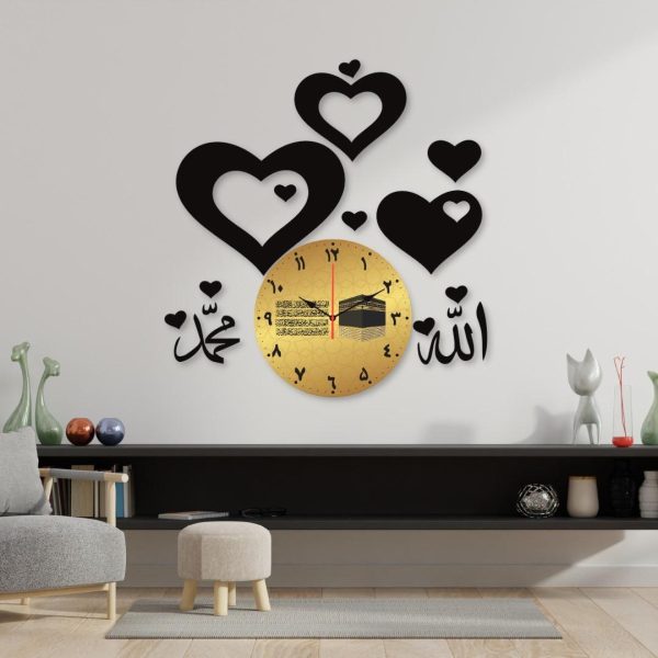 Allah Mohammad Clock Hearts Decorative Wall Clock with Lights