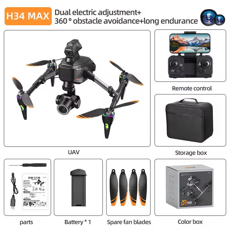 New H34 Drone 4K Professional HD Dual Camera 360° Obstacle Avoidance Brushless Foldable Quadcopter RC Professional Drone